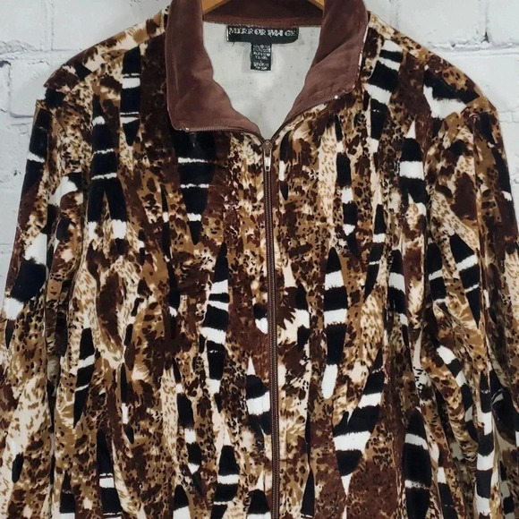 Mirror Image Animal Print Full Zip Stretch w Pockets Jacket Womens Size L - Picture 3 of 9